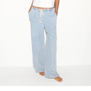Chambray Wide-Leg Pants